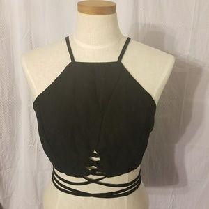 *Coachella* Black Suede Criss Cross Crop Top